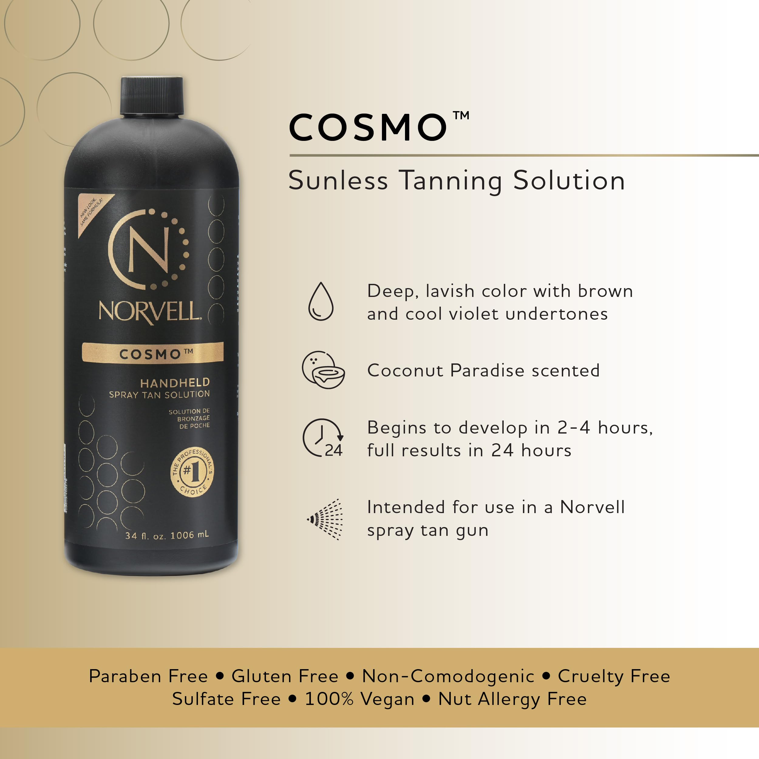 Norvell Cosmo Spray Tan Solution – Long-Lasting Bronze Self Tanner, 34 fl oz