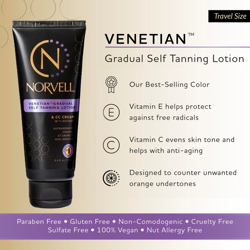 Norvell Venetian Sunless Self Tanner Travel Size - Gradual Color Extender Moisturizing Lotion (2.5 oz)