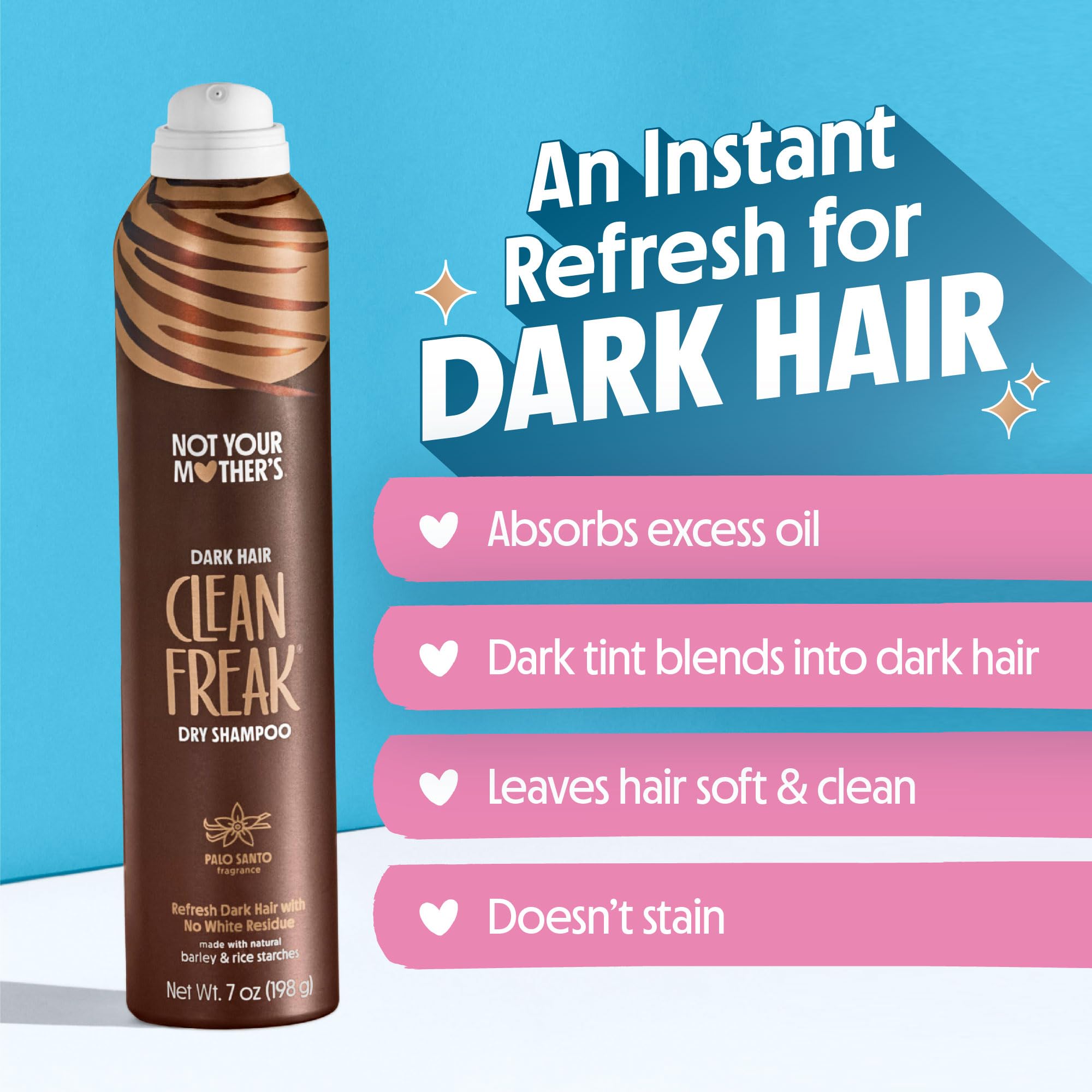 Not Your Mother's Clean Freak Dark Hair Dry Shampoo (2 Pack) – 7 oz Each | Brunette-Tinted Oil Absorption, No-Rinse