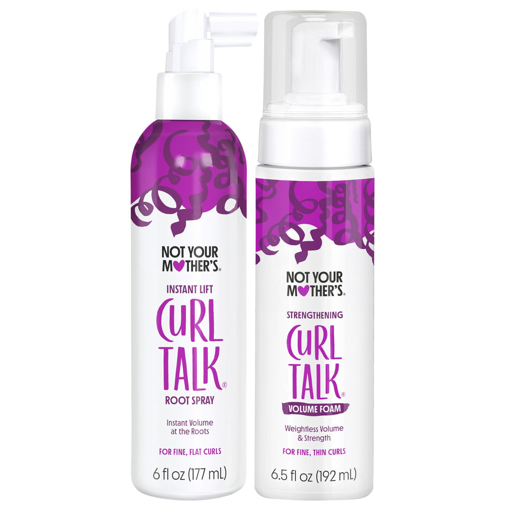 Not Your Mother's Curl Talk Instant Lift Root Spray & Strengthening Volume Foam (2-Pack) – Biotin, Peptides & Rice Protein
