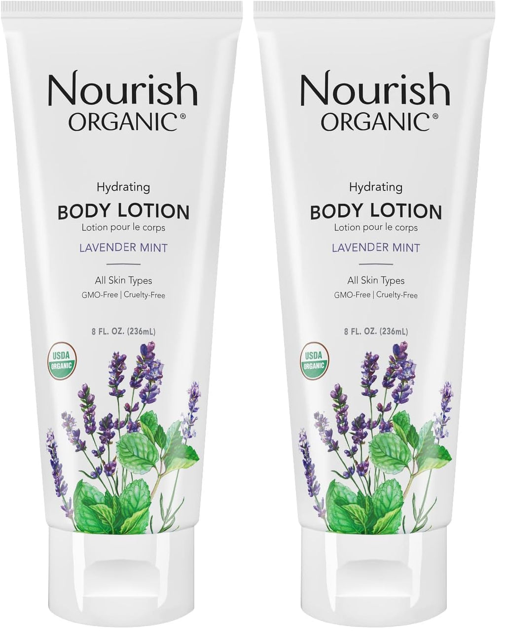 Nourish Organic Lavender Mint Body Lotion – Hydrating with Organic Aloe Vera, Shea Butter & Coconut Oil (8 oz) + Washable Cotton Round