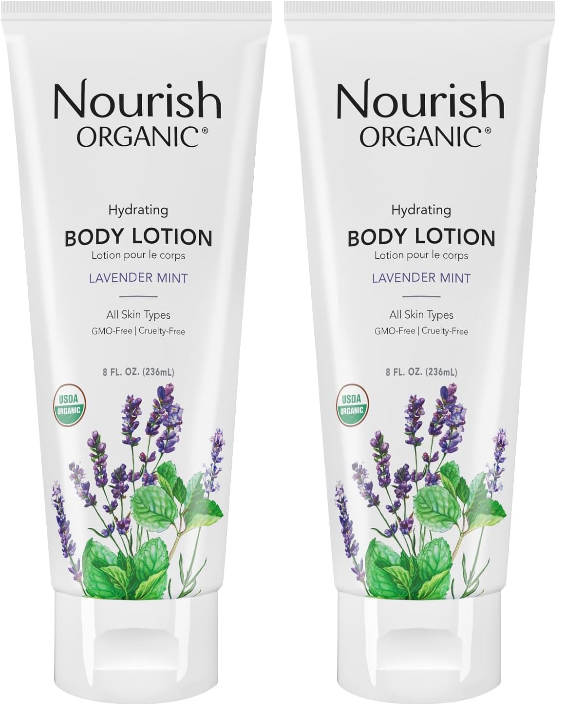 Nourish Organic Lavender Mint Body Lotion – Hydrating with Organic Aloe Vera, Shea Butter & Coconut Oil (8 oz) + Washable Cotton Round