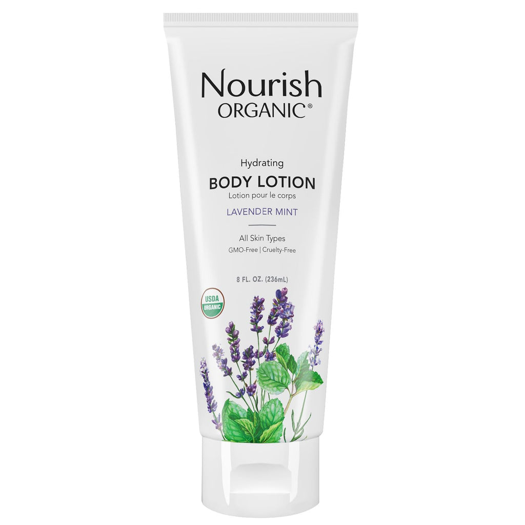 Nourish Organic Lavender Mint Body Lotion – Hydration for Dry Skin (8 oz) + Cotton Round
