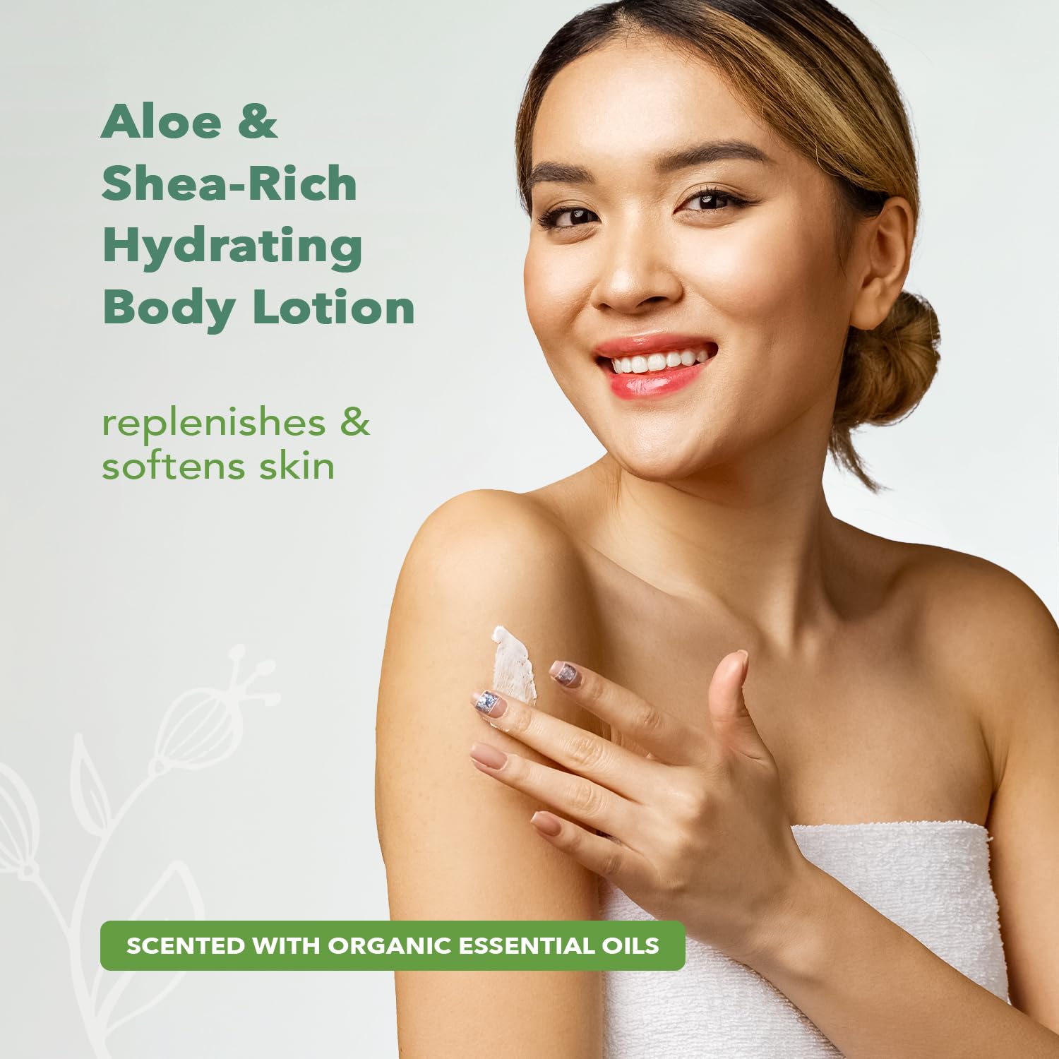 Nourish Organic Lavender Mint Body Lotion – Hydrating with Organic Aloe Vera, Shea Butter & Coconut Oil (8 oz) + Washable Cotton Round