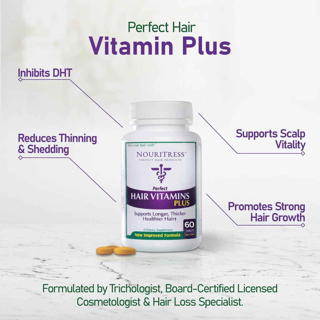 NouriTress Perfect Hair Vitamins Plus – 60 Tabs, DHT Blocker Formula, Salon-Strength