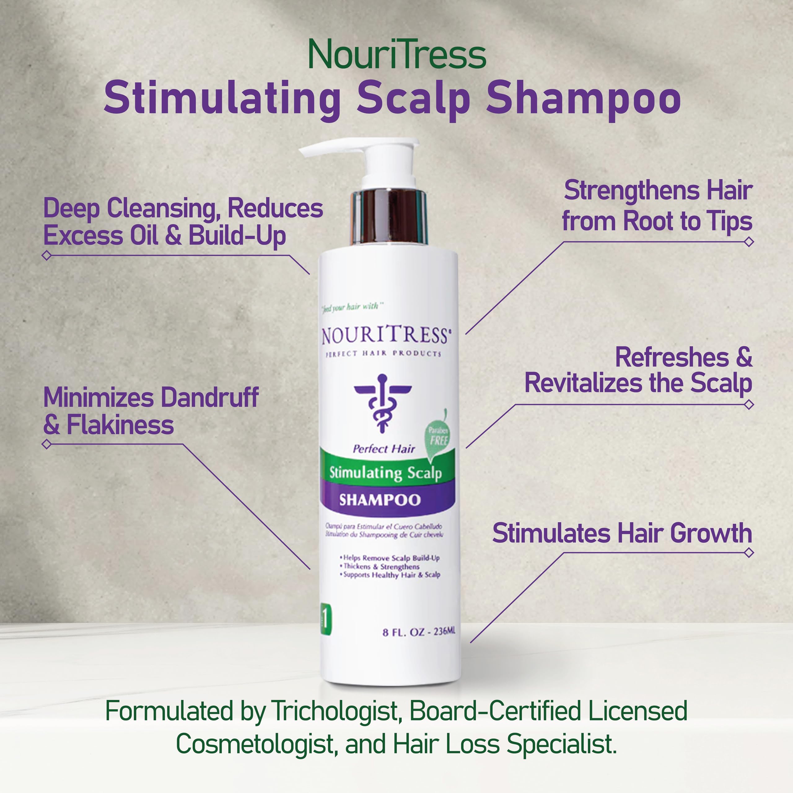 NouriTress Stimulating Scalp Shampoo – Camphor, Peppermint & Tea Tree for Healthy Scalp & Stronger Hair (8 oz)