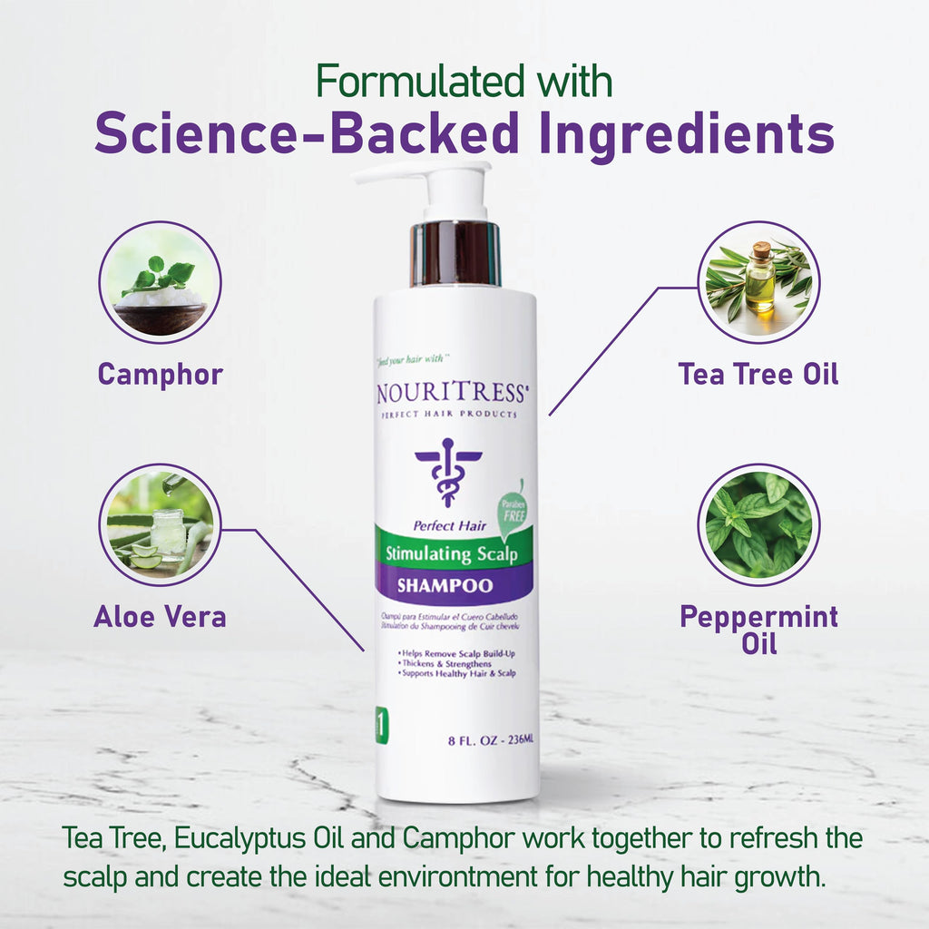 NouriTress Stimulating Scalp Shampoo – Camphor, Peppermint & Tea Tree for Healthy Scalp & Stronger Hair (8 oz)