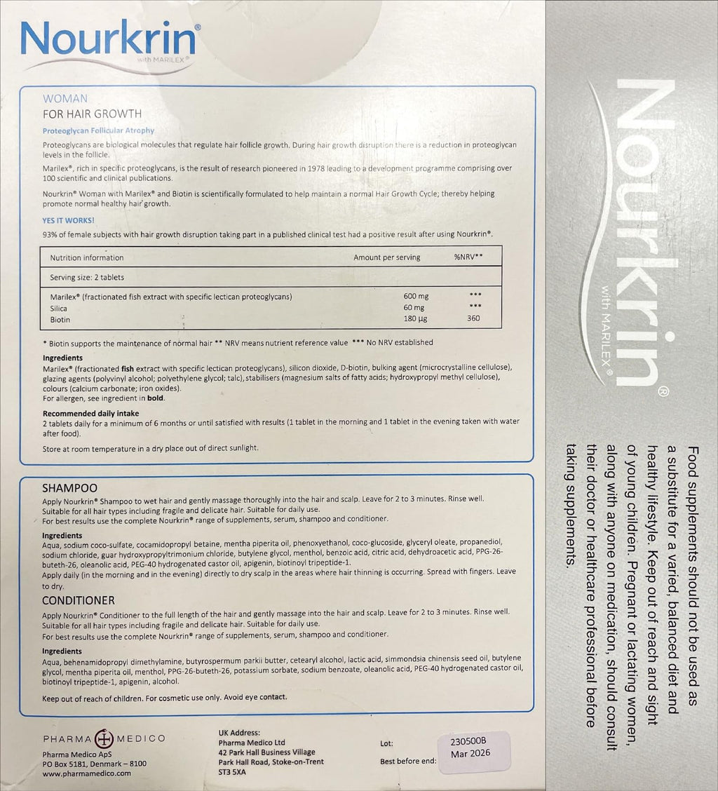 Nourkrin Woman Value Pack – 180 Tablets + Free Shampoo & Conditioner | Hair Nutrition for Women