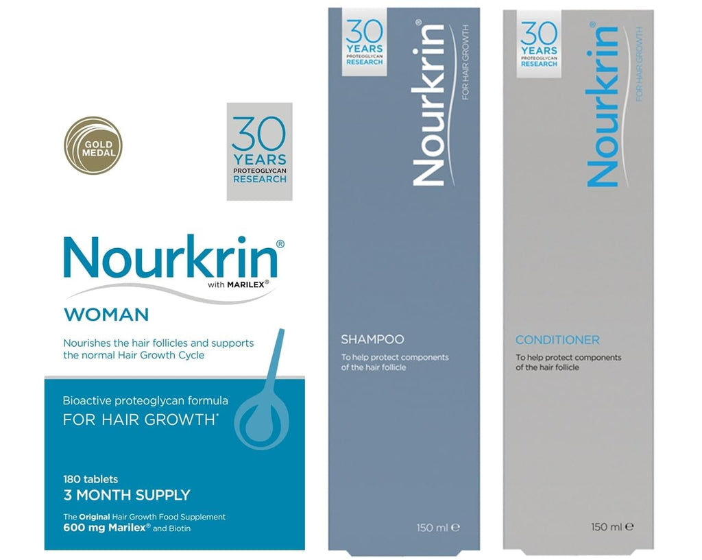 Nourkrin Woman Value Pack – 180 Tablets + Free Shampoo & Conditioner | Hair Nutrition for Women