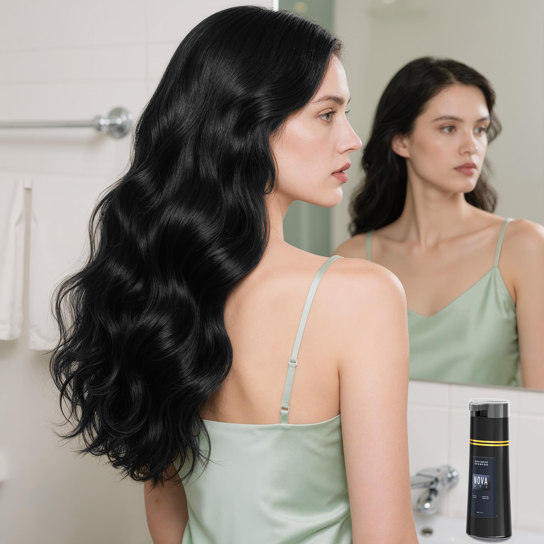 NOVA DYE Black Hair Dye Shampoo 3 in 1 | Natural Gray Coverage for Men & Women | Herbal Formula