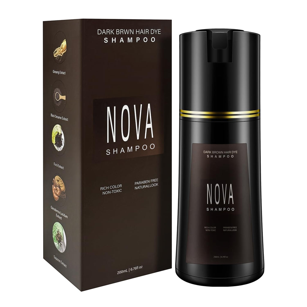 Nova Shampoo Hair Dye 3-in-1 for Gray Coverage - Dark Brown (200ml)