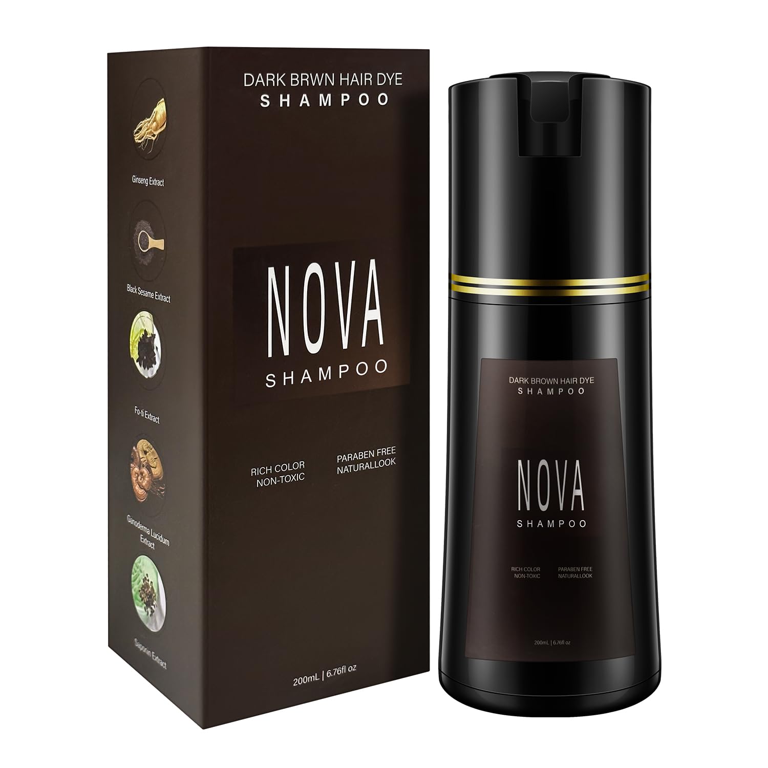 Nova Shampoo Hair Dye 3-in-1 for Gray Coverage - Dark Brown (200ml)