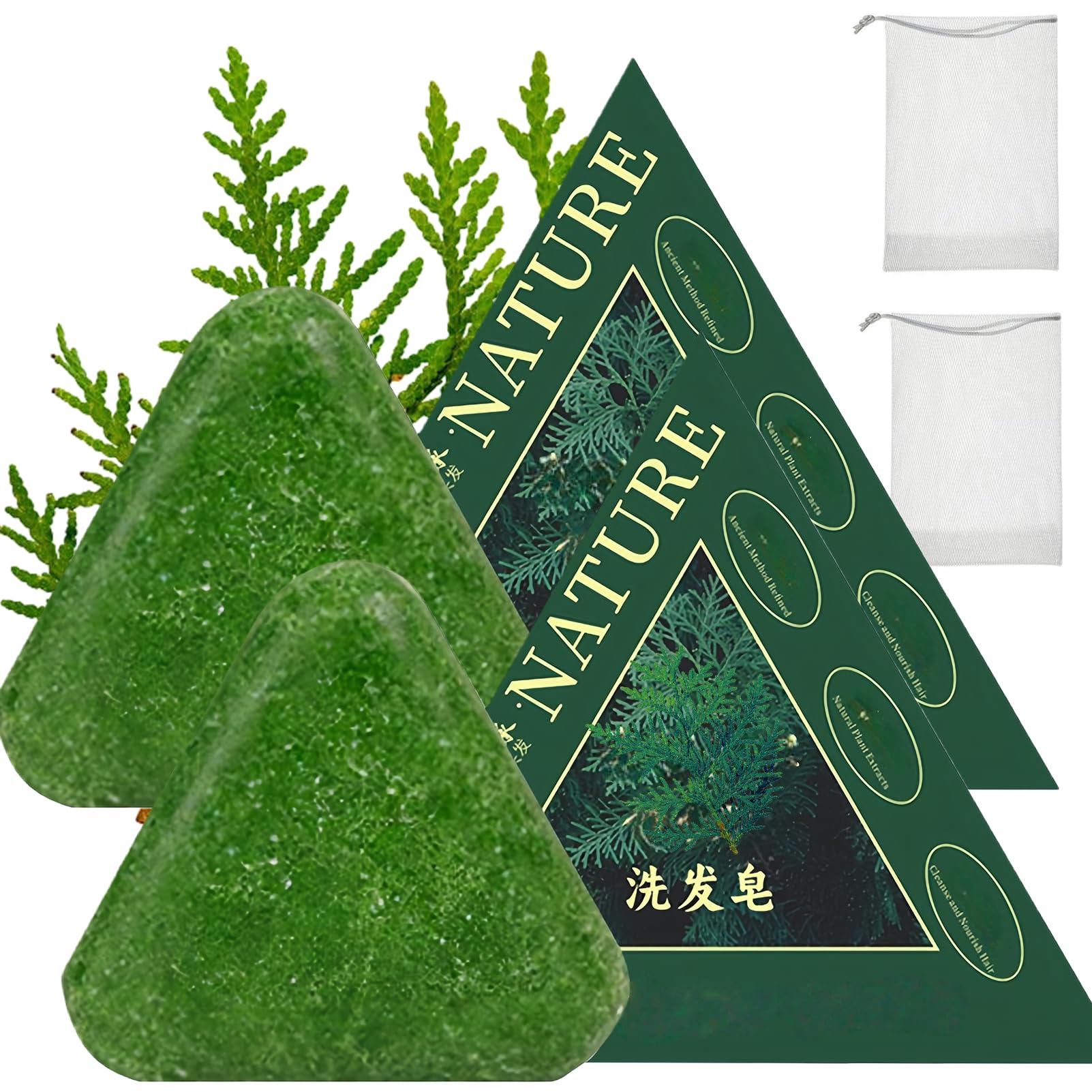 NovaCharm Seven Green Triangle Shampoo Bar – Gentle Cleansing, Strengthen Hair, 100g