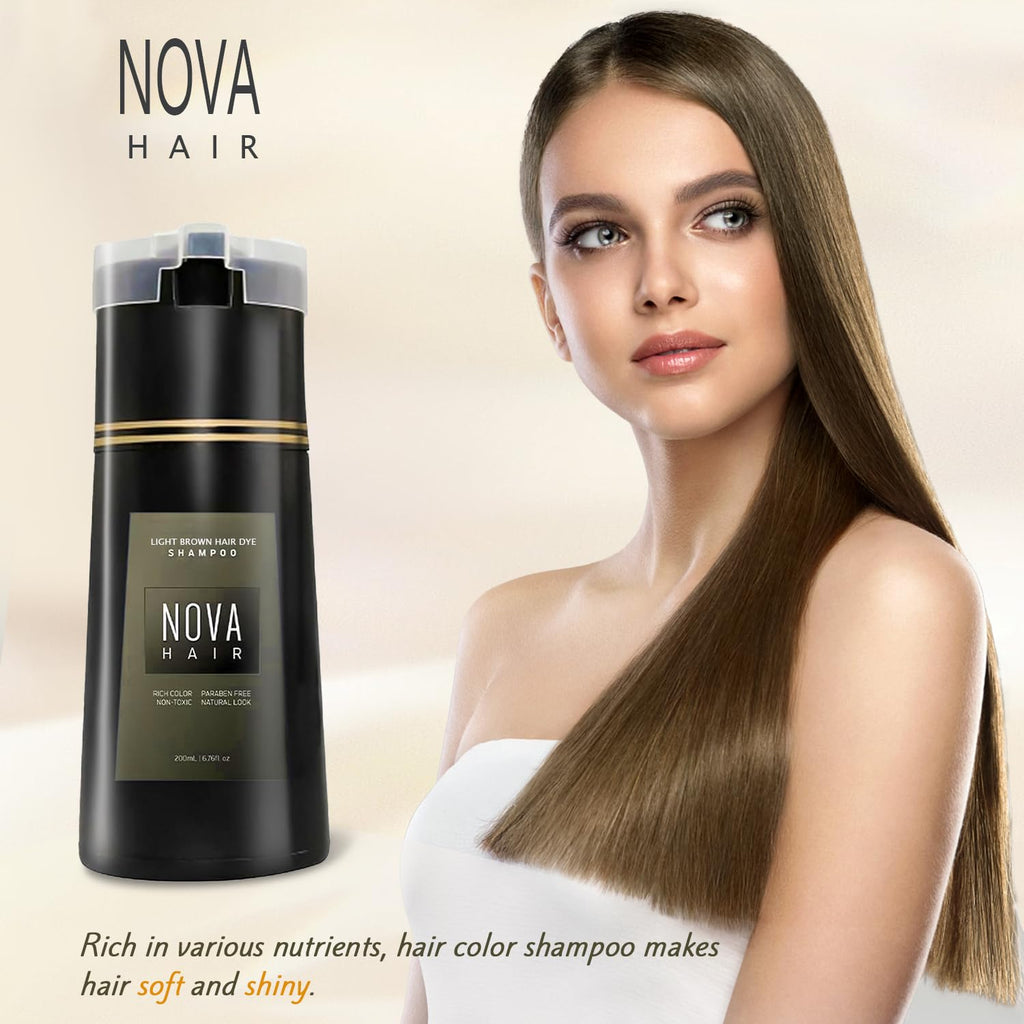 Nova Hair Dye Shampoo 3-in-1 for Men & Women – Gray Coverage, Natural Formula, 200ml