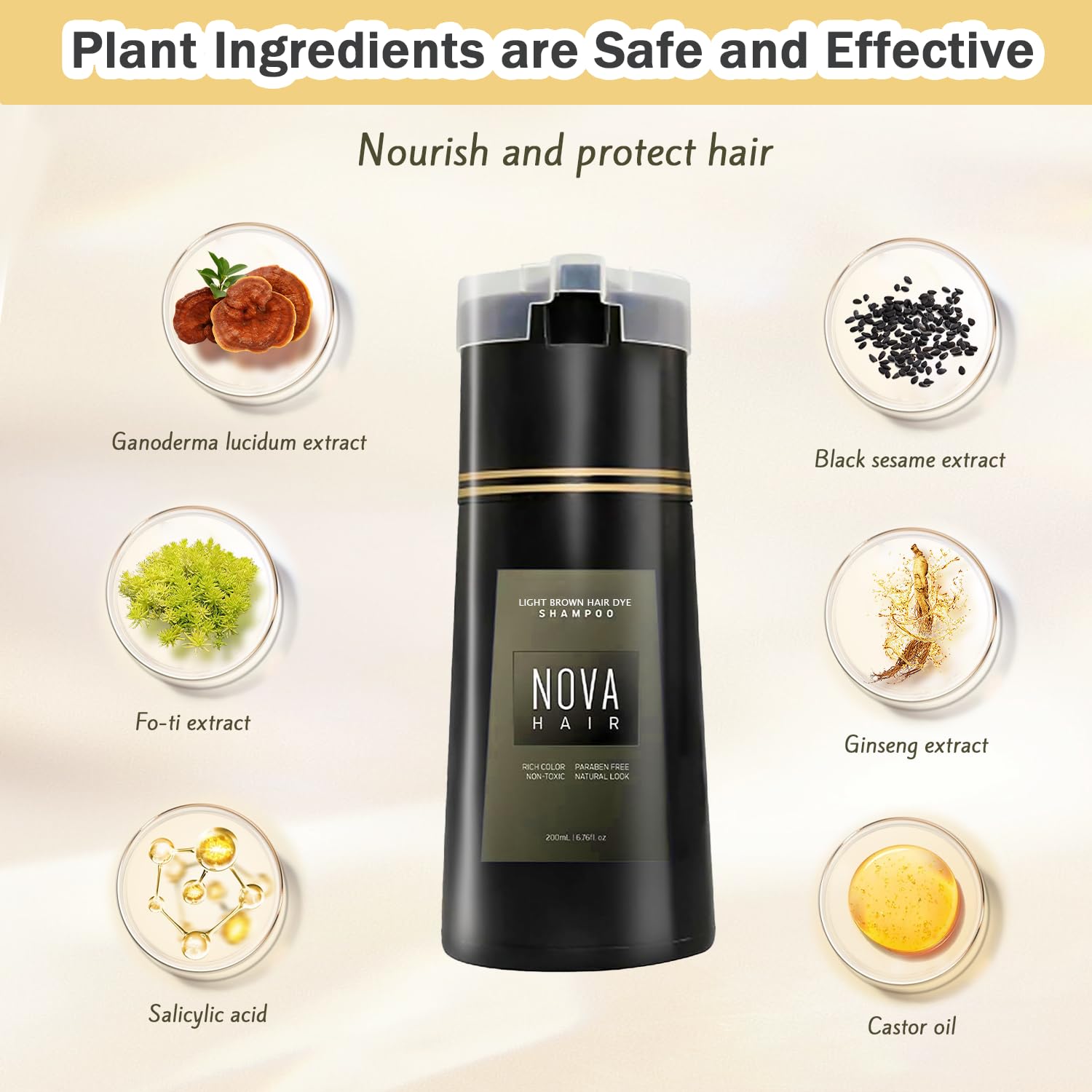 Nova Hair Dye Shampoo 3-in-1 for Men & Women – Gray Coverage, Natural Formula, 200ml