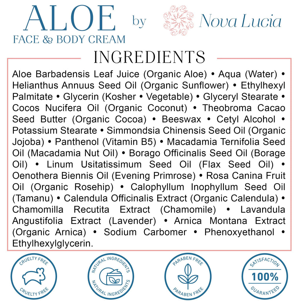 Nova Lucia Aloe Vera Cream for Skin – Soothing Hydration for Dry & Sensitive Skin | Non-Greasy, Fragrance-Free