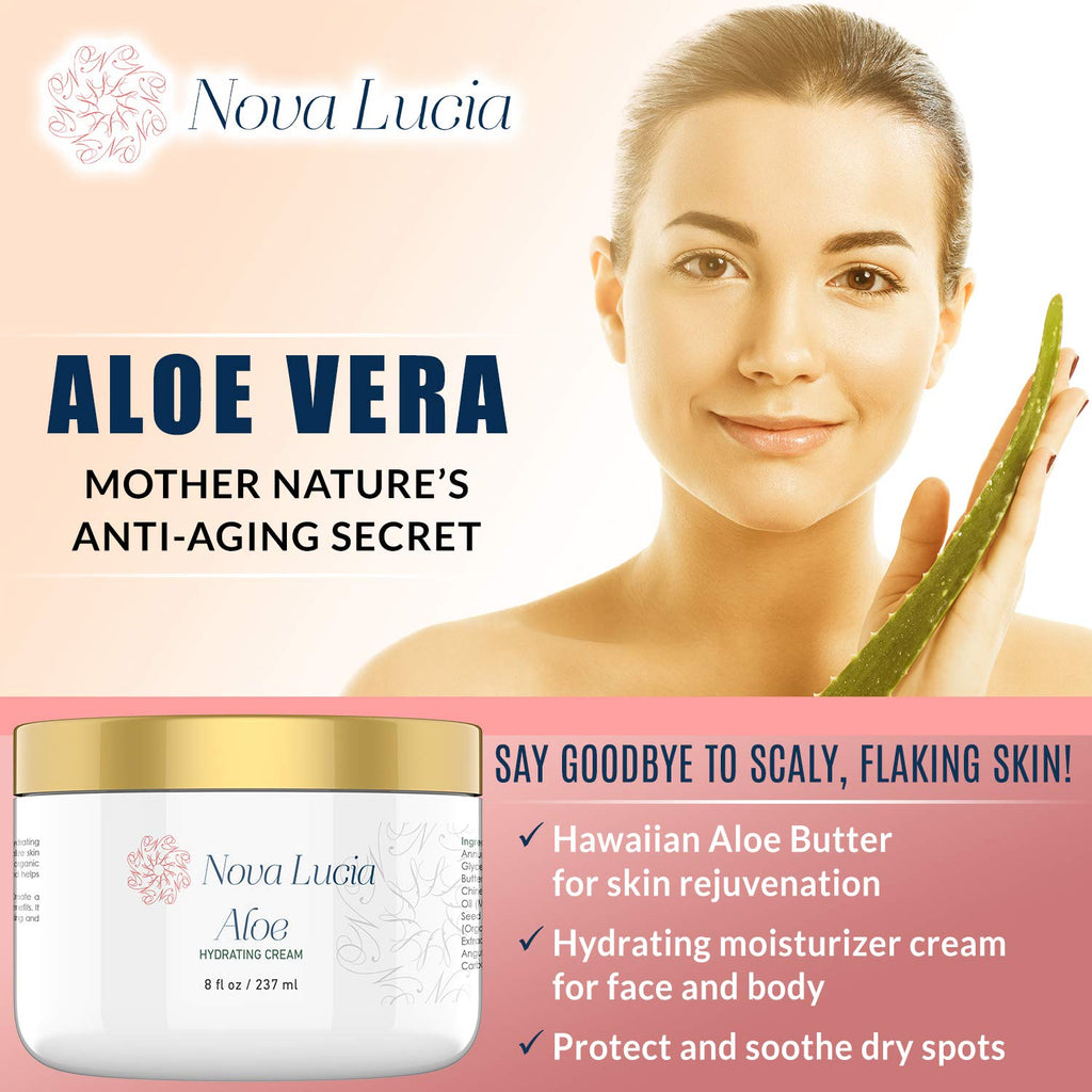 Nova Lucia Aloe Vera Cream for Skin – Soothing Hydration for Dry & Sensitive Skin | Non-Greasy, Fragrance-Free
