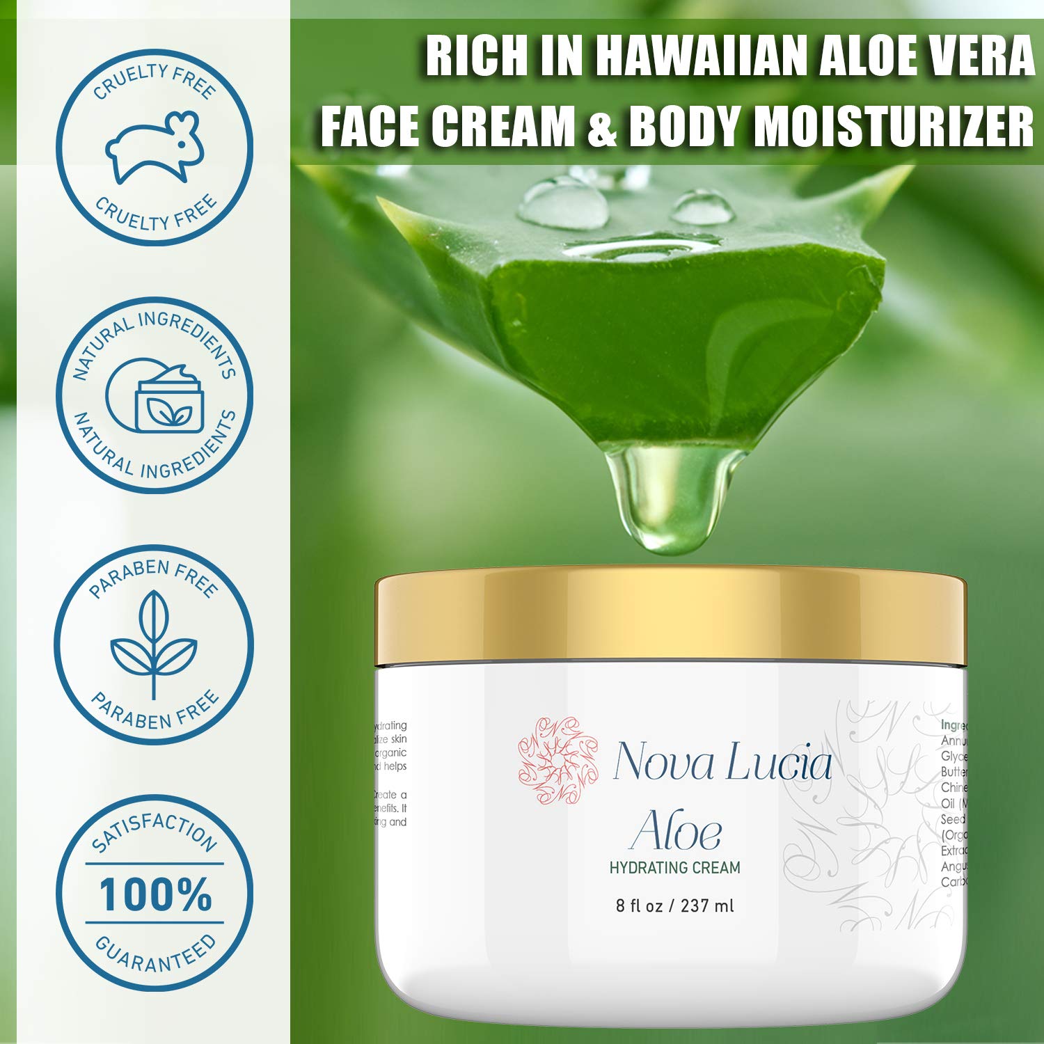 Nova Lucia Aloe Vera Cream for Skin – Soothing Hydration for Dry & Sensitive Skin | Non-Greasy, Fragrance-Free