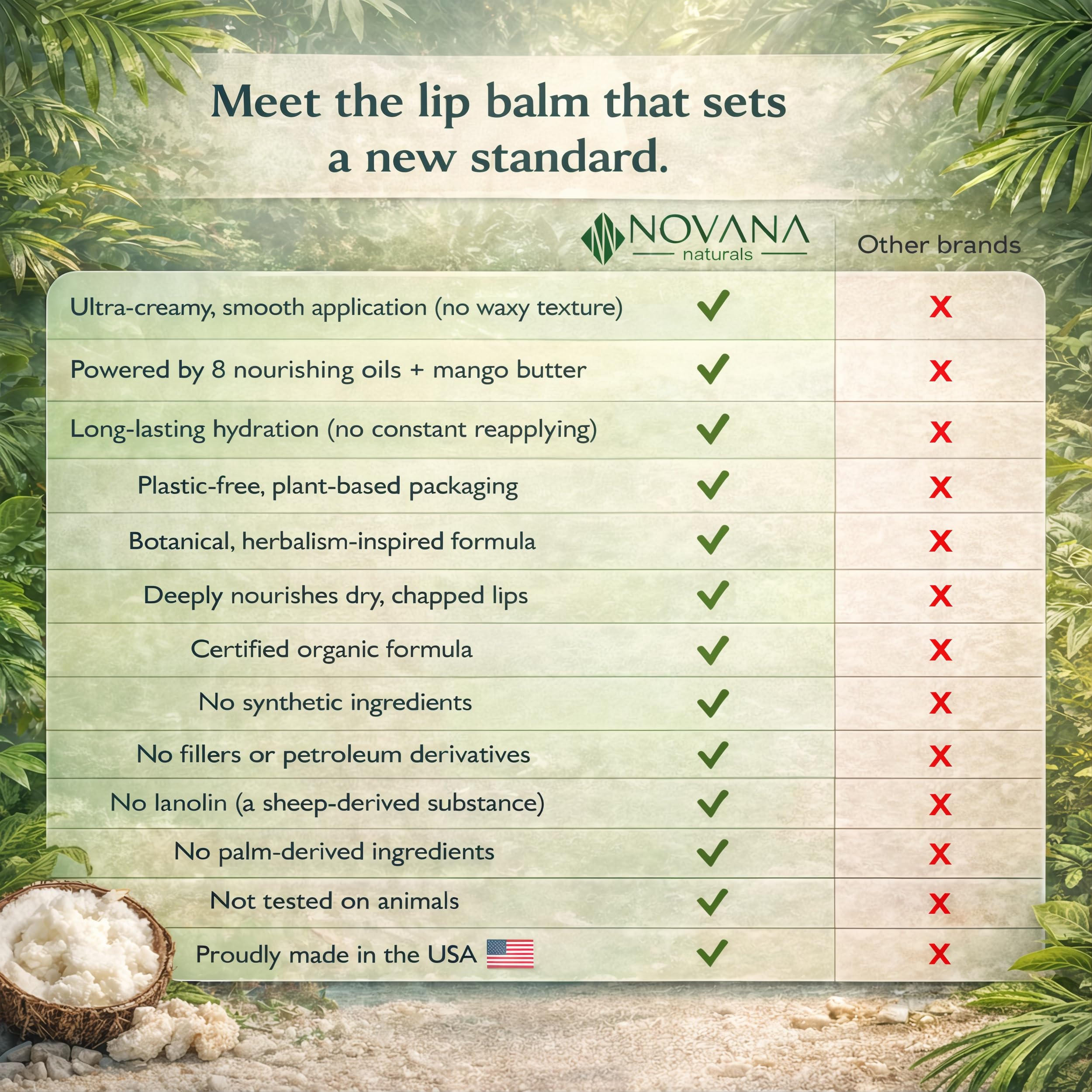Novana Naturals Organic Nourishing Lip Balm – 4-Pack, Peppermint & Mango Butter