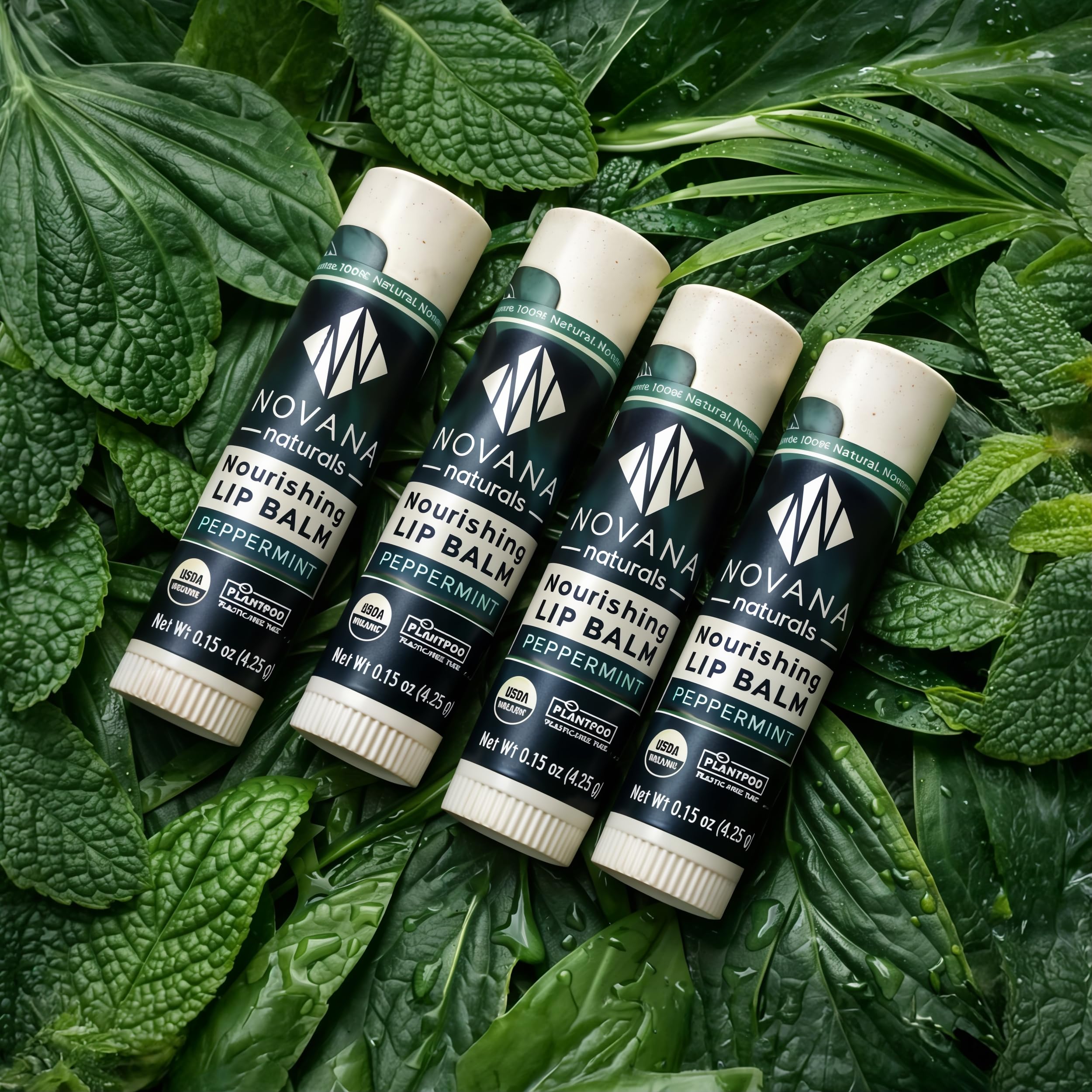 Novana Naturals Organic Nourishing Lip Balm – 4-Pack, Peppermint & Mango Butter