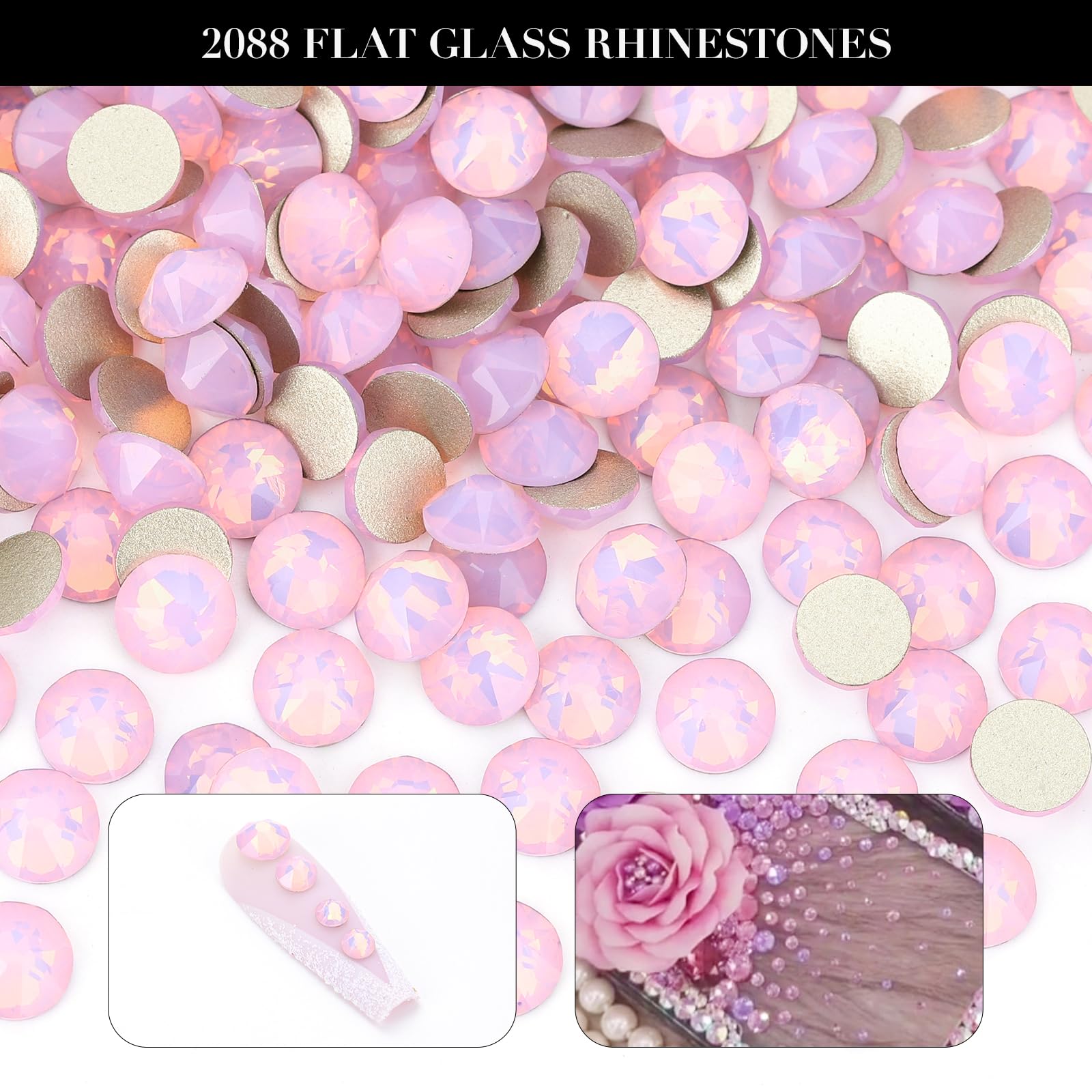 Novani Pink Opal Rhinestones 1440pcs – Flat Back 2088 SS20 4.6-4.8mm for Nail Art & Crafting