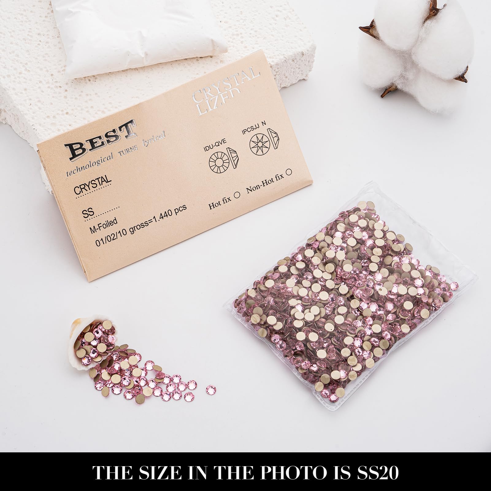 Novani Pink Rhinestones 1440pcs – 2088 Flat Back Crystals for Nail Art & Crafts (SS20 4.6-4.8mm)