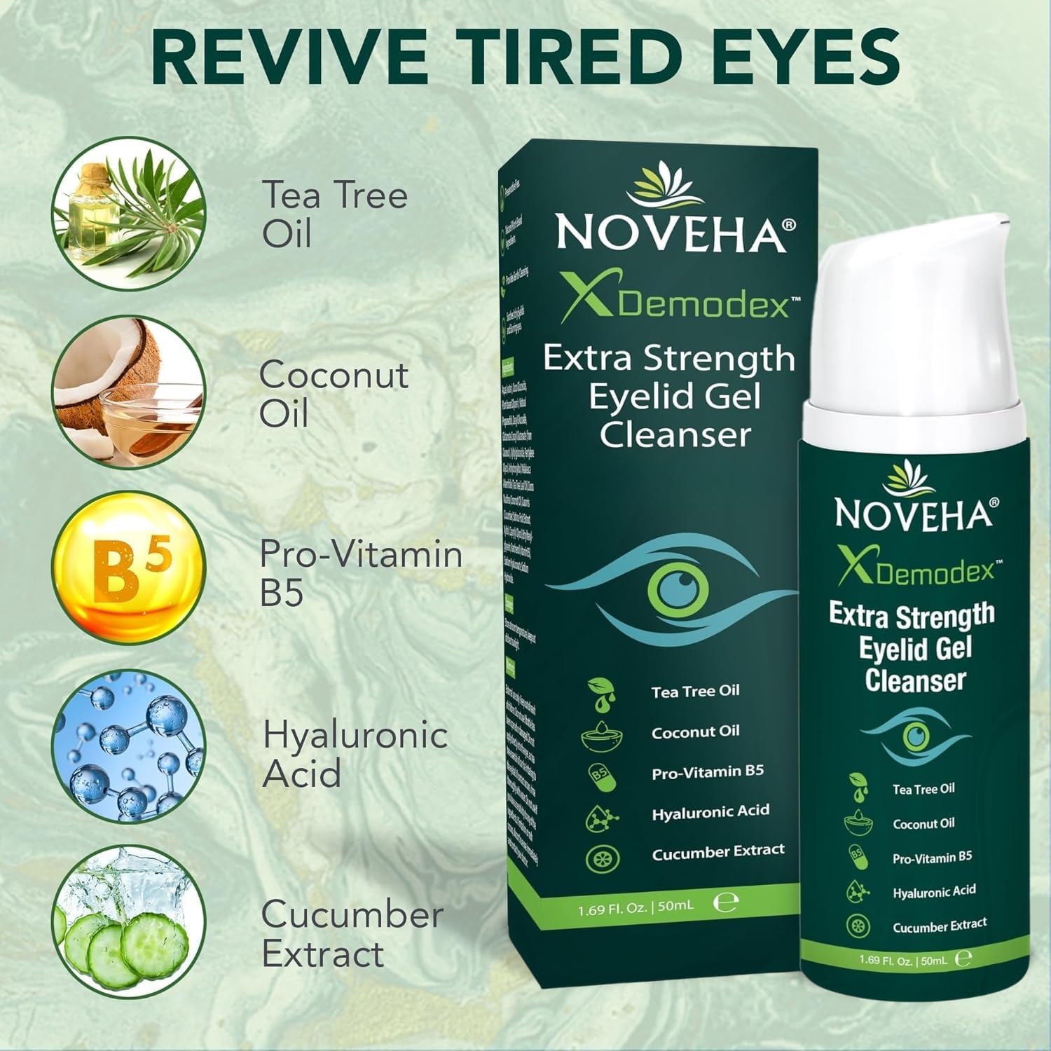 NOVEHA Demodex Eyelid Gel Cleanser - Extra Strength for Demodex, MGD & Dry Eye | 50mL (3 Pack)