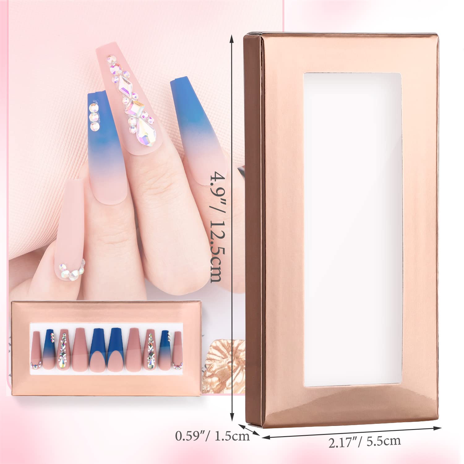 Noverlife 30Pcs Empty Nail Boxes with Rose Gold Pullable Display – For Press-On Nails