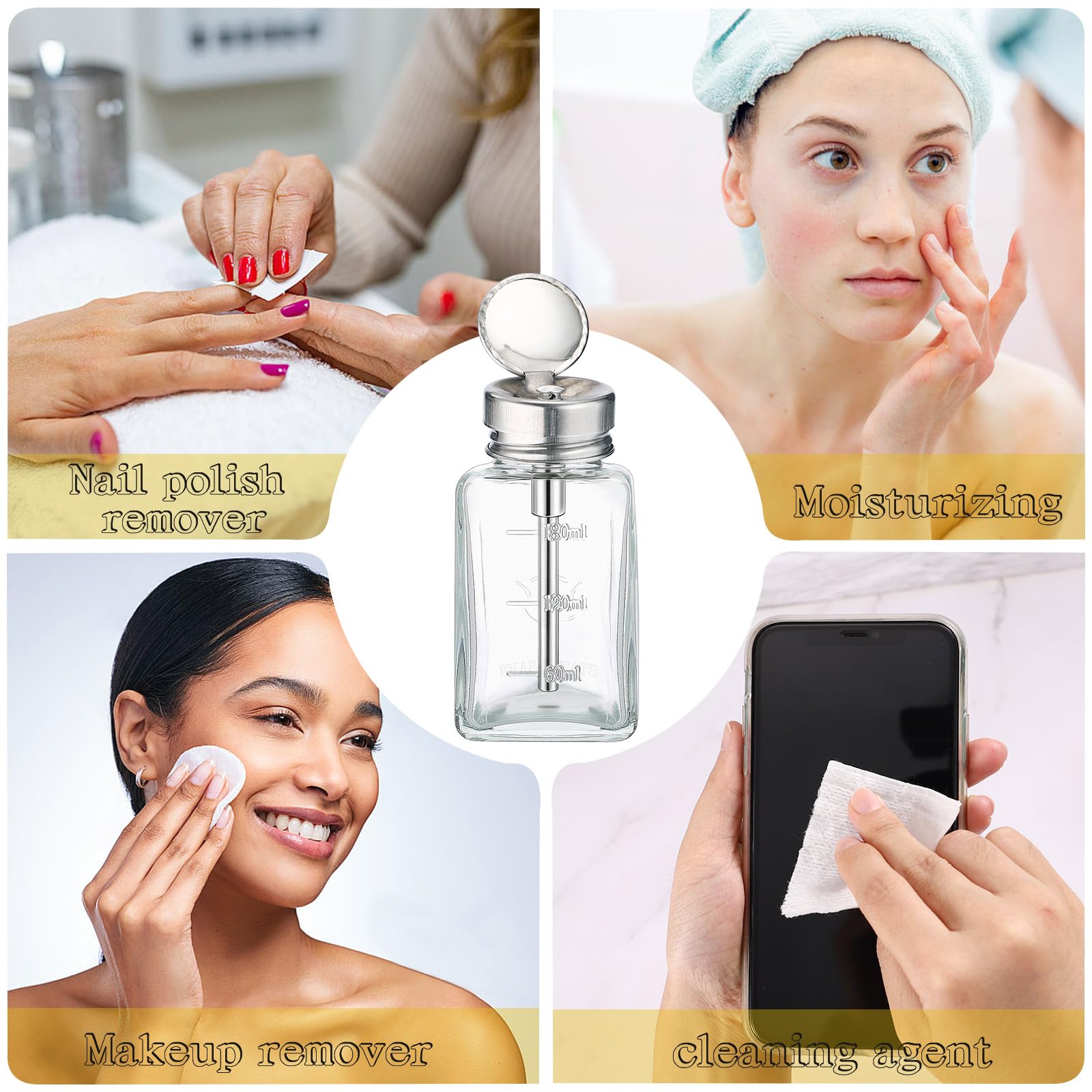 Noverlife 2-Pack 6oz Clear Glass Pump Dispenser Bottles – Refillable Nail Polish Remover Dispenser with Flip Top Cap