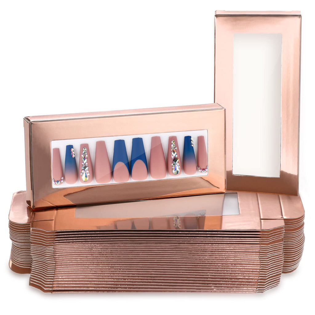 Noverlife 30Pcs Empty Nail Boxes with Rose Gold Pullable Display – For Press-On Nails