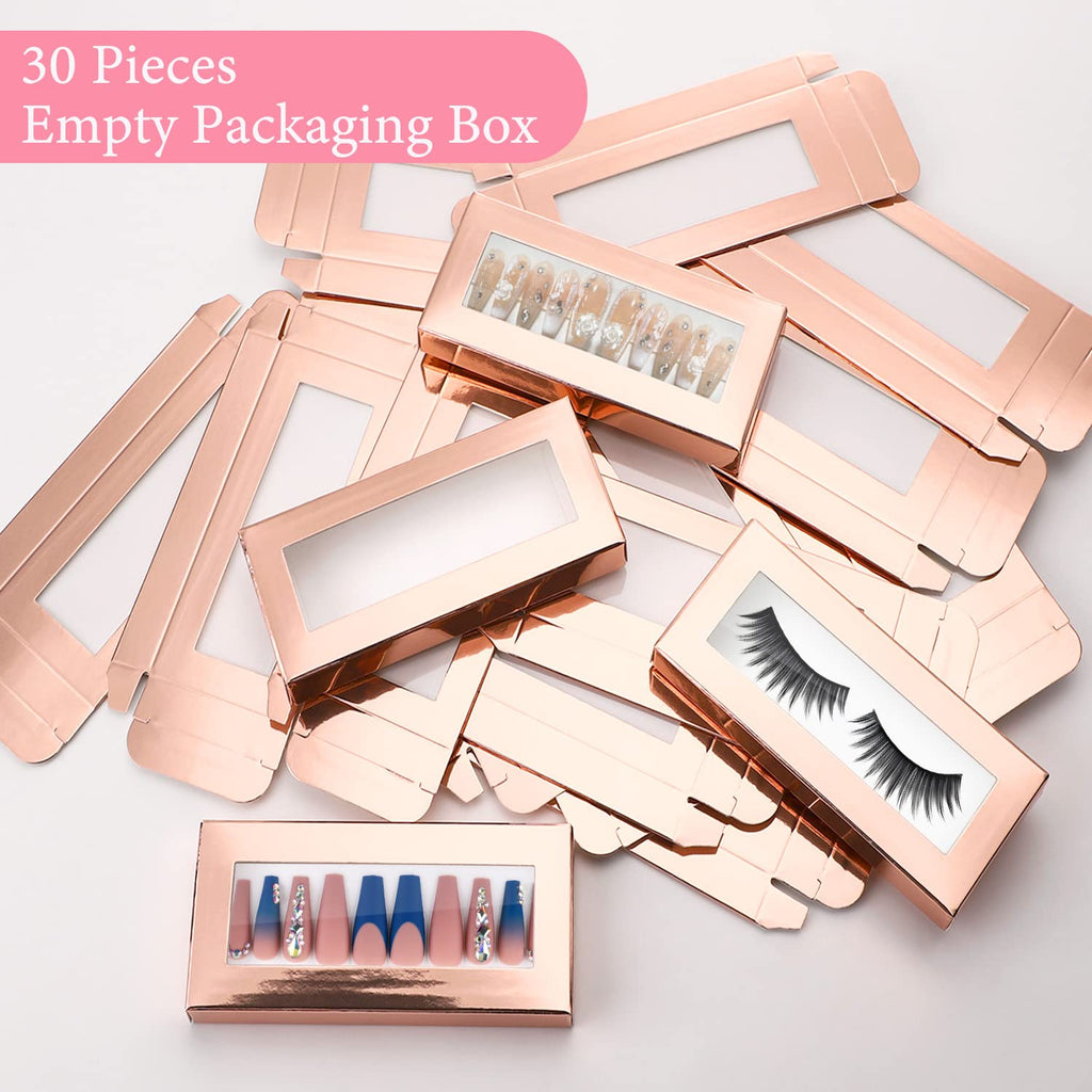 Noverlife 30Pcs Empty Nail Boxes with Rose Gold Pullable Display – For Press-On Nails
