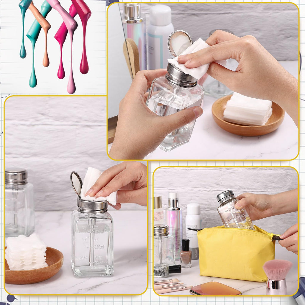 Noverlife 2-Pack 6oz Clear Glass Pump Dispenser Bottles – Refillable Nail Polish Remover Dispenser with Flip Top Cap