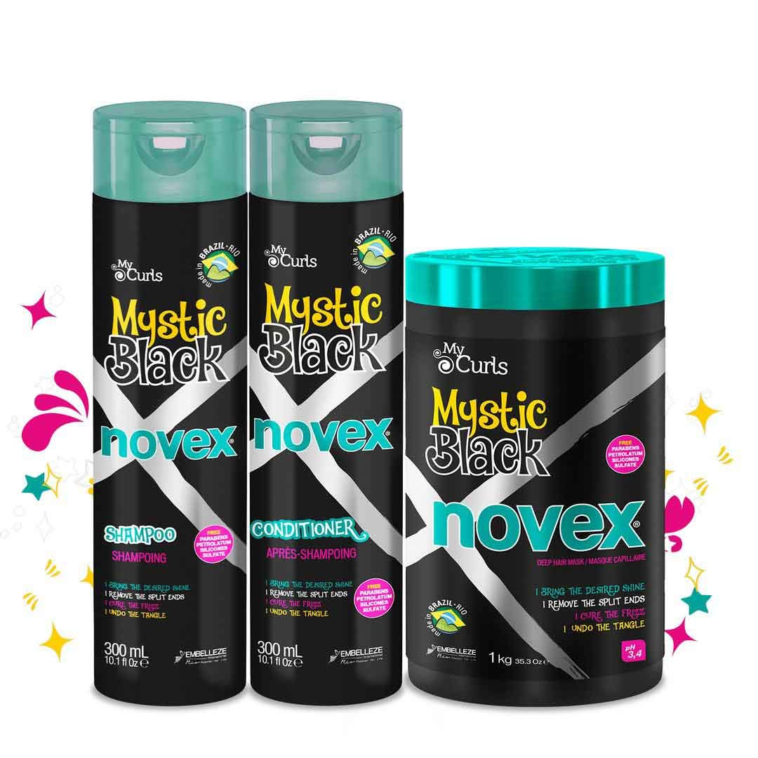 NOVEX Mystic Black Shampoo + Conditioner + Mask Set – 10.1oz / 10.1oz / 35oz
