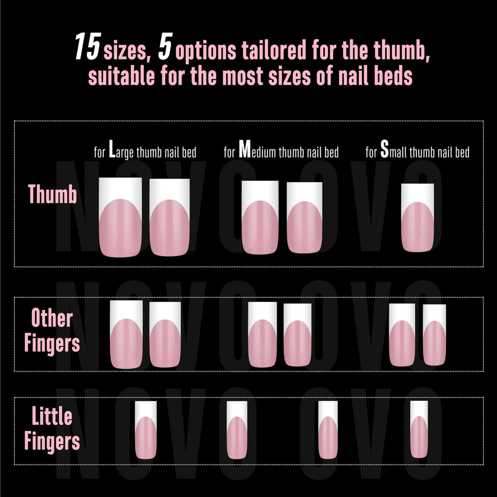 NOVO OVO Berry Pink French Tip Nails | Medium Sharp Square Press-On (180 pc) with Builder Gel & Top Coat