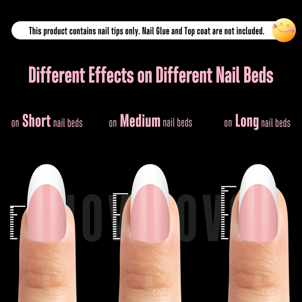 NOVO OVO White French Tip Oval Nail Tips – Baby Pink Press-On, Extra Thick Soft Gel, 240 pcs, 15 Sizes