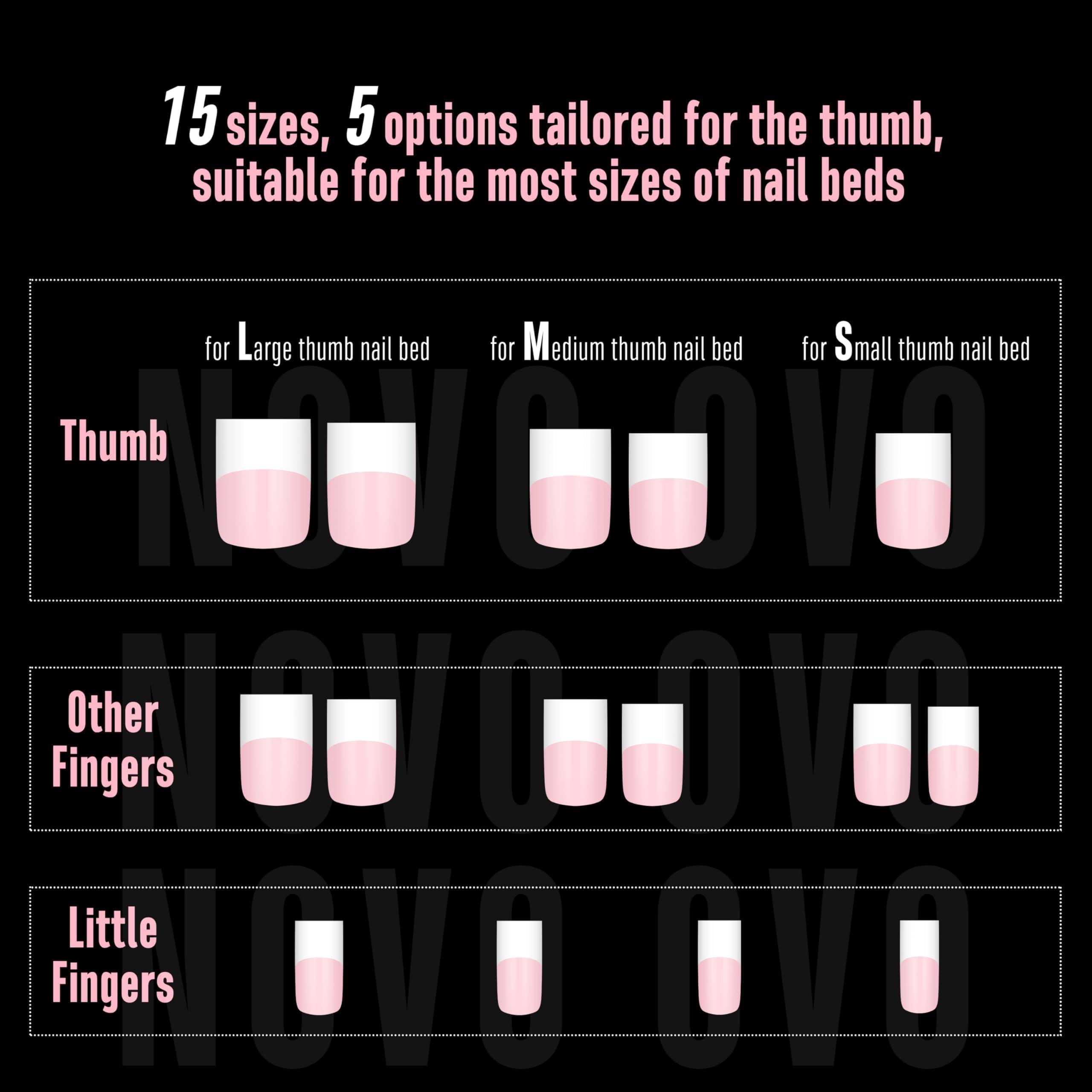 NOVO OVO Old School White French Tip Nails – Milky Pink, 240 pcs, 15 Sizes, Soft Gel Press-On Tips