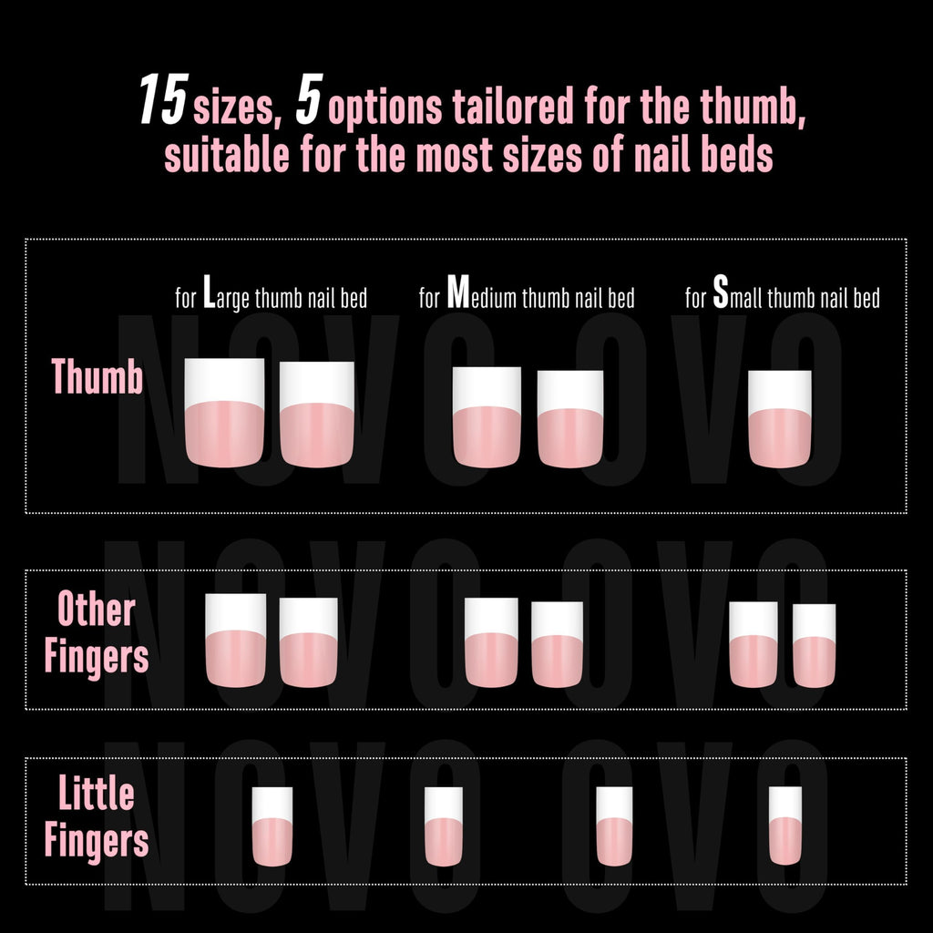 NOVO OVO Old School White French Tip Nail Tips – Baby Pink, 240 pcs, 15 Sizes