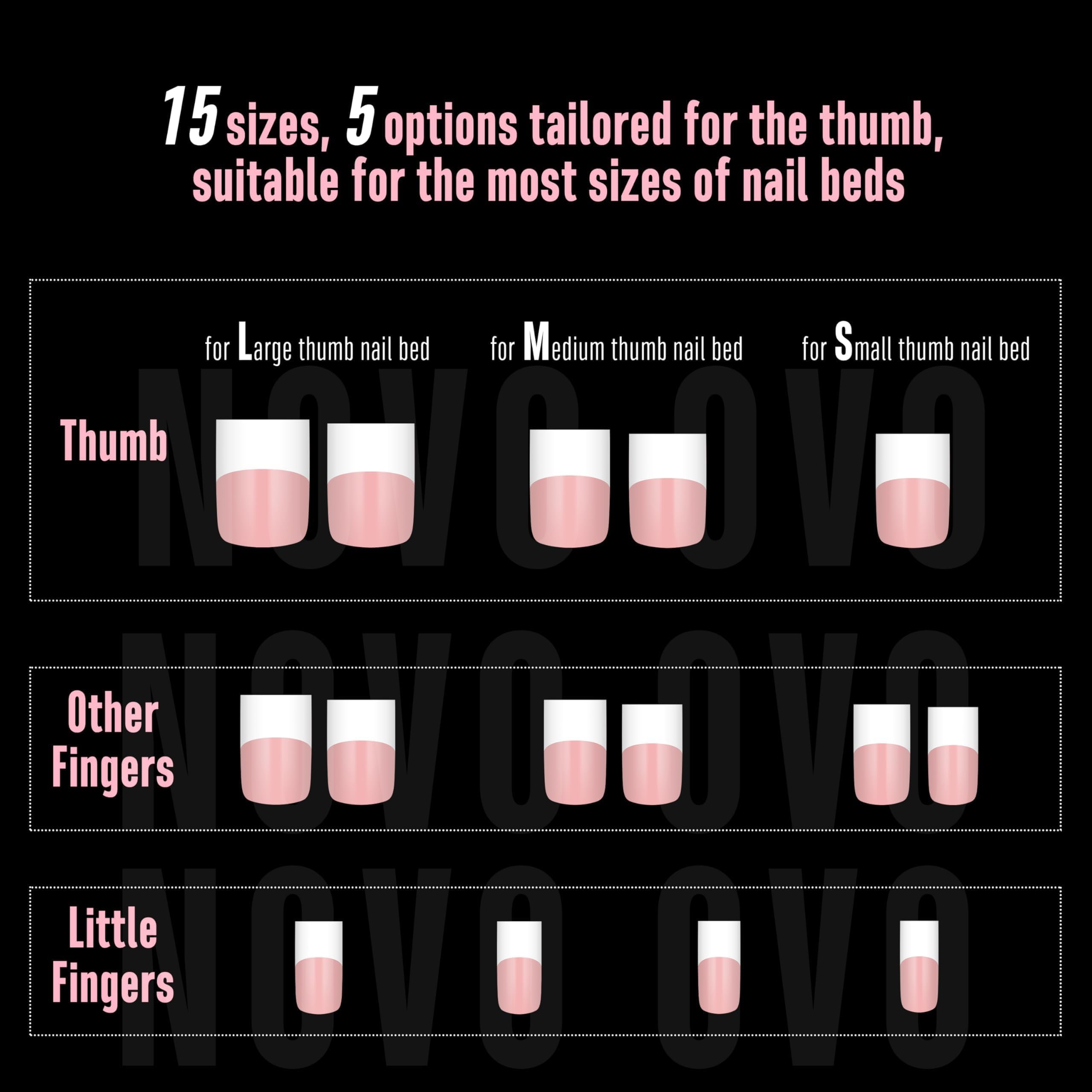 NOVO OVO Old School White French Tip Nail Tips – Baby Pink, 240 pcs, 15 Sizes