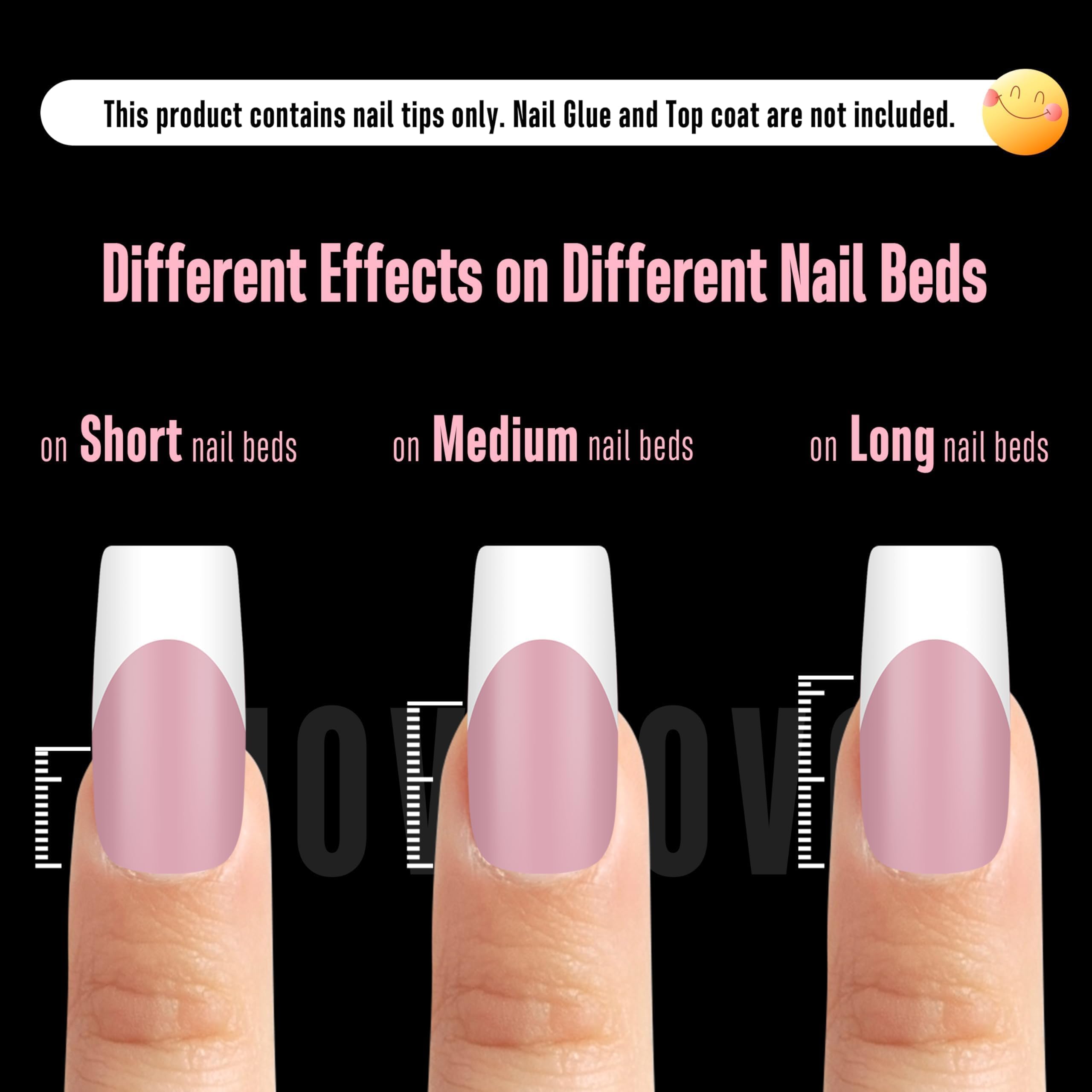 NOVO OVO White French Tip Nails – Berry Pink, Extra Thick Soft Gel, 240 pcs (15 Sizes)