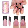 NOVO OVO Berry Pink Nail Tips – Medium Sharp Square Black French Tip, 180pc, 15 Sizes