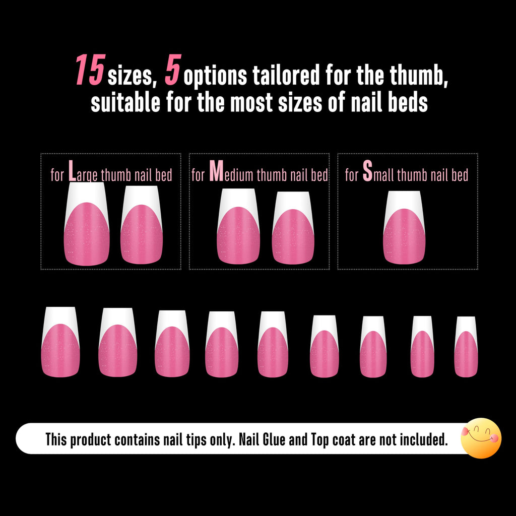 NOVO OVO White French Tip Coffin Nails – Rose Pink, Extra Thick Soft Gel Press-On, 15 Sizes x 240 pcs