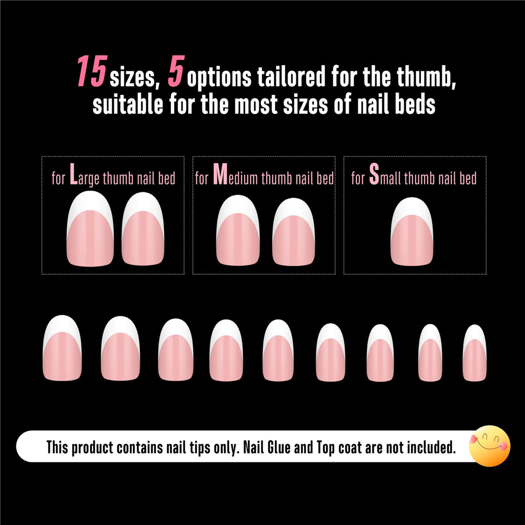 NOVO OVO White French Tip Oval Nail Tips – Baby Pink Press-On, Extra Thick Soft Gel, 240 pcs, 15 Sizes