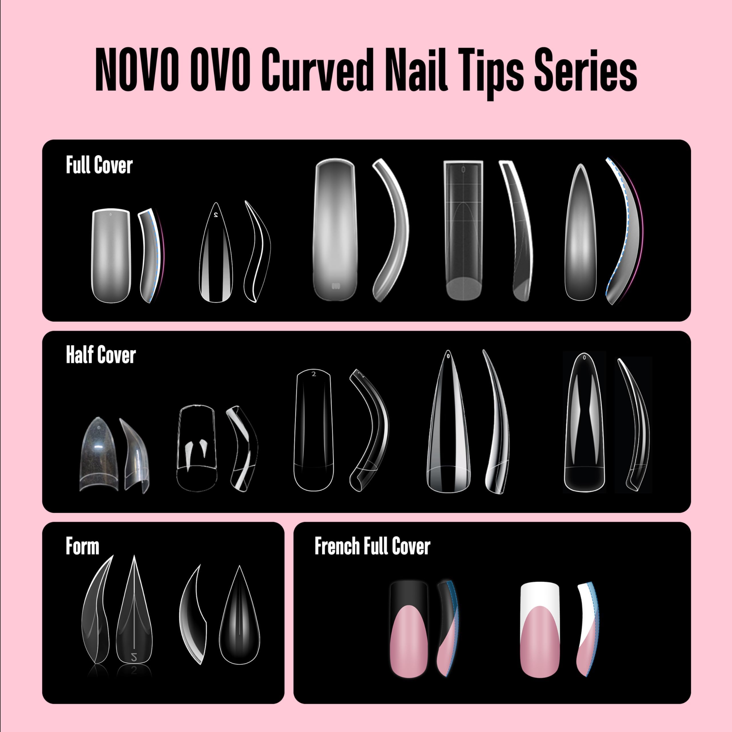 NOVO OVO Halloween Medium Slightly Curved Nail Tips – Full Cover Press-On, 15 Sizes, 240pcs
