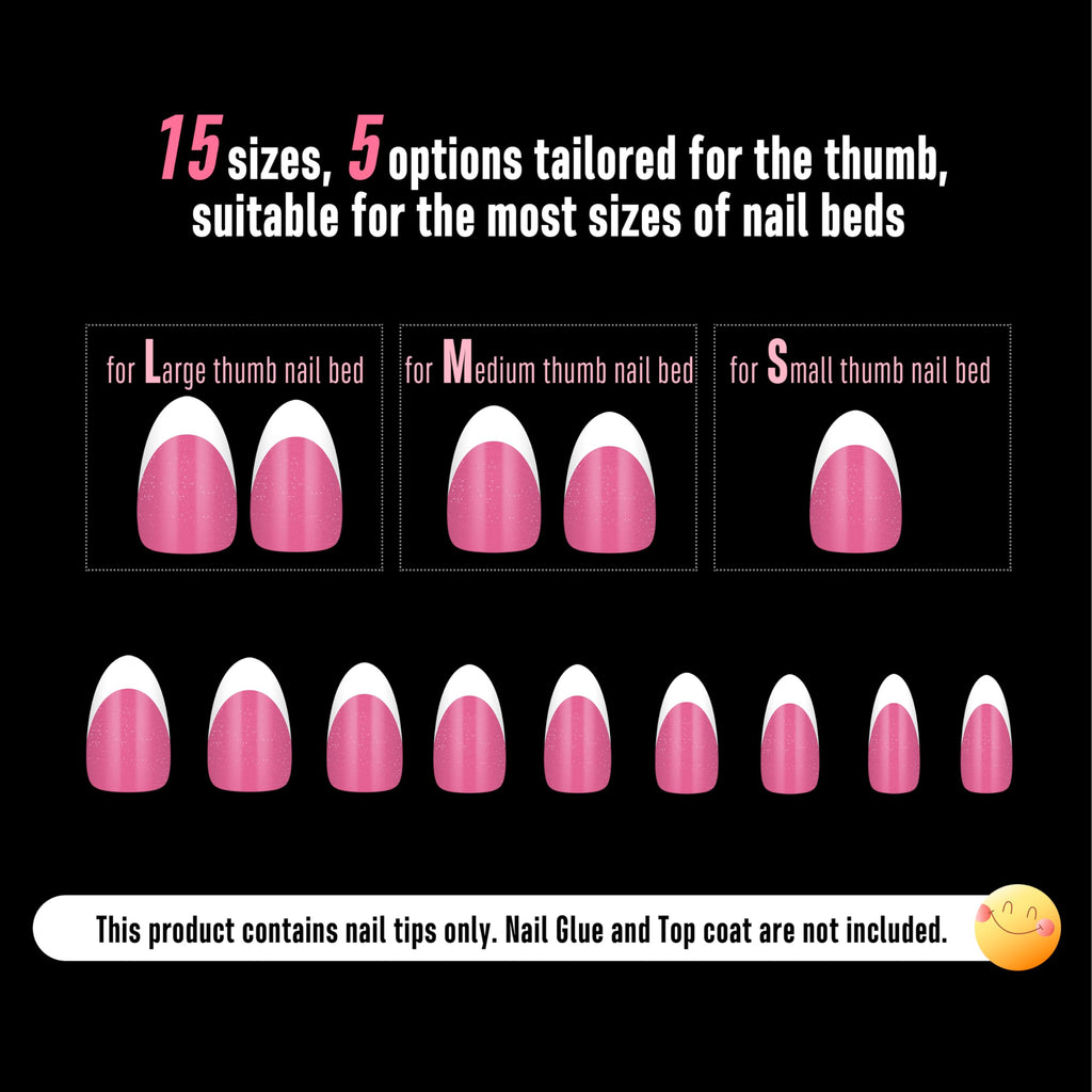NOVO OVO White French Tip Almond Nail Tips – Rose Pink, Extra Thick Soft Gel Press-On (240 pcs)