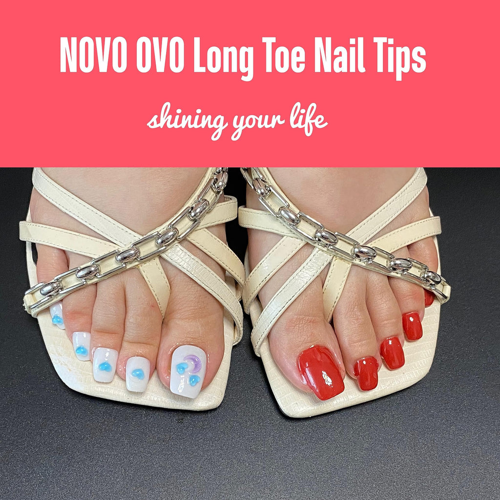 NOVO OVO 120 Pcs Long Toe Nail Tips – Curved Full Cover Press-On Toenails