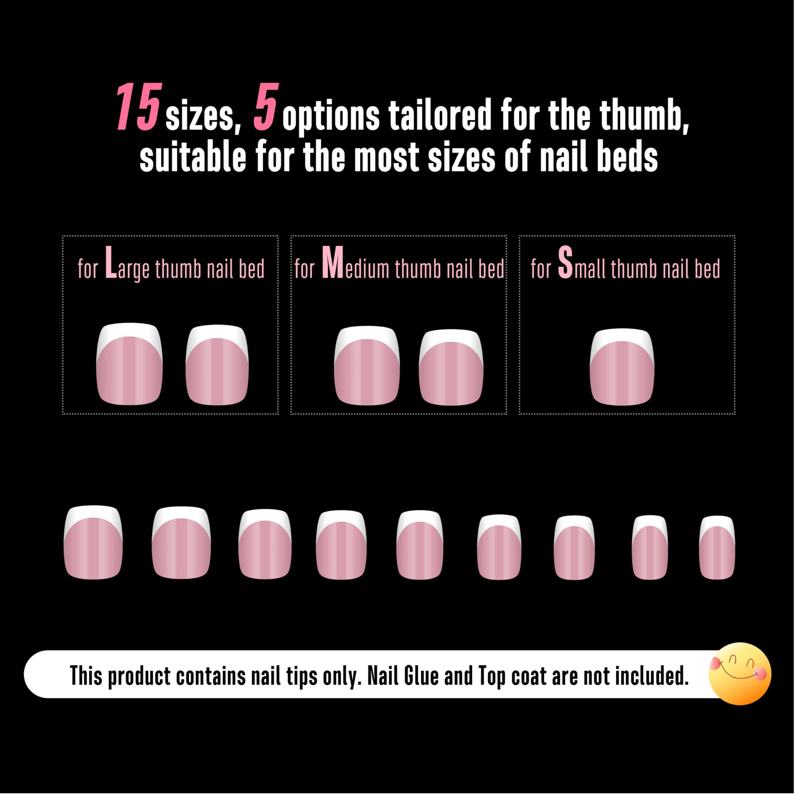 NOVO OVO Berry Pink Short Square Round French Tip Nails – 240 Pcs, 15 Sizes