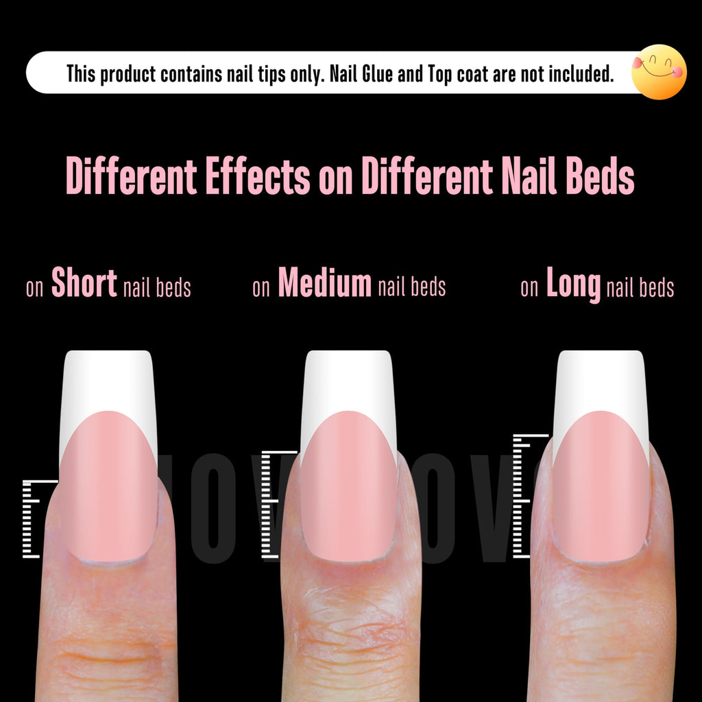 NOVO OVO White French Tip Medium Square Nail Tips – Baby Pink, Extra Thick Soft Gel, No Glue Included, 15 Sizes x 240 pcs