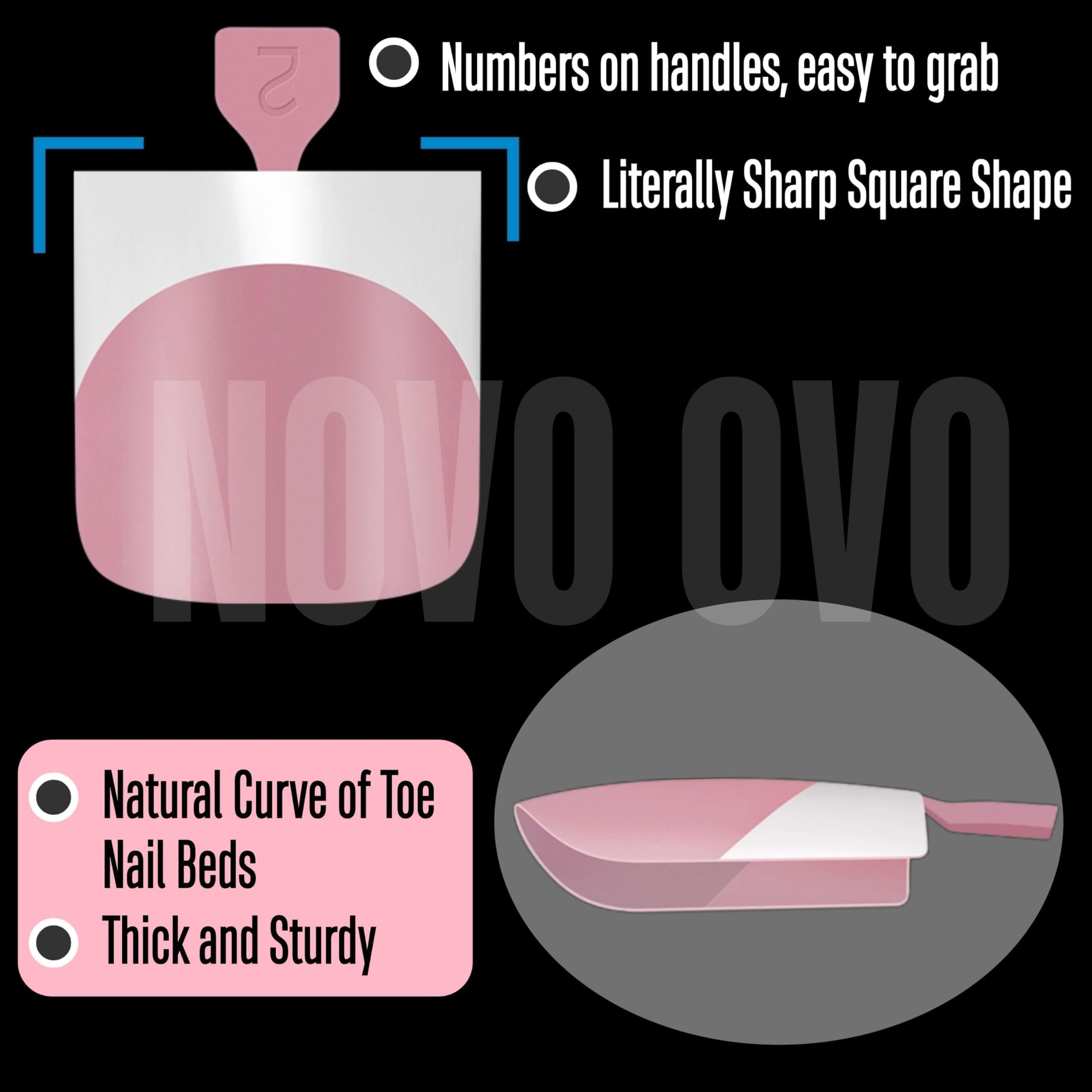 NOVO OVO French Tip Toe Nails Berry Pink – Press-On Tips with Pre-Applied Primer & Base Coat