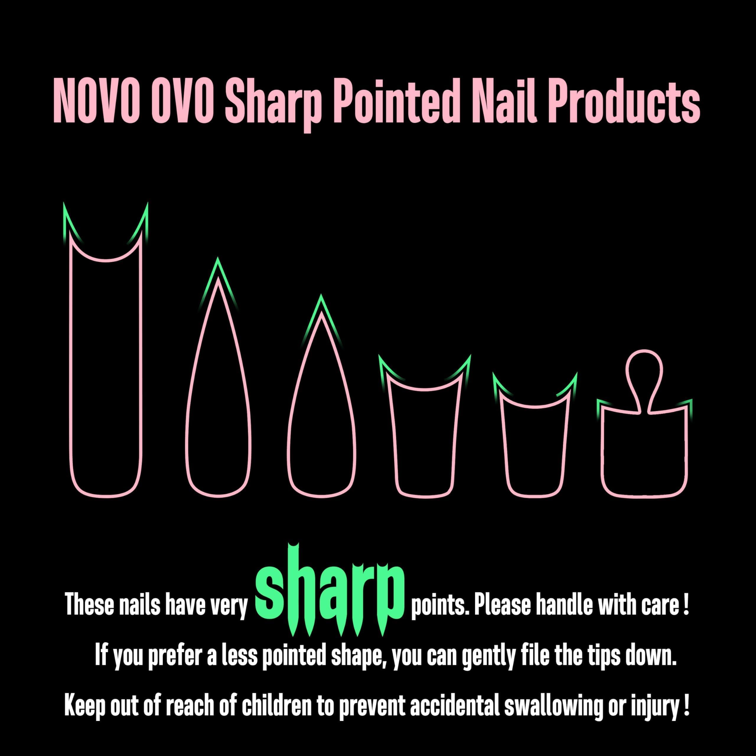 NOVO OVO Sharp Stiletto Nail Tips — Soft Gel, Full-Cover, 224 pcs, 16 Sizes