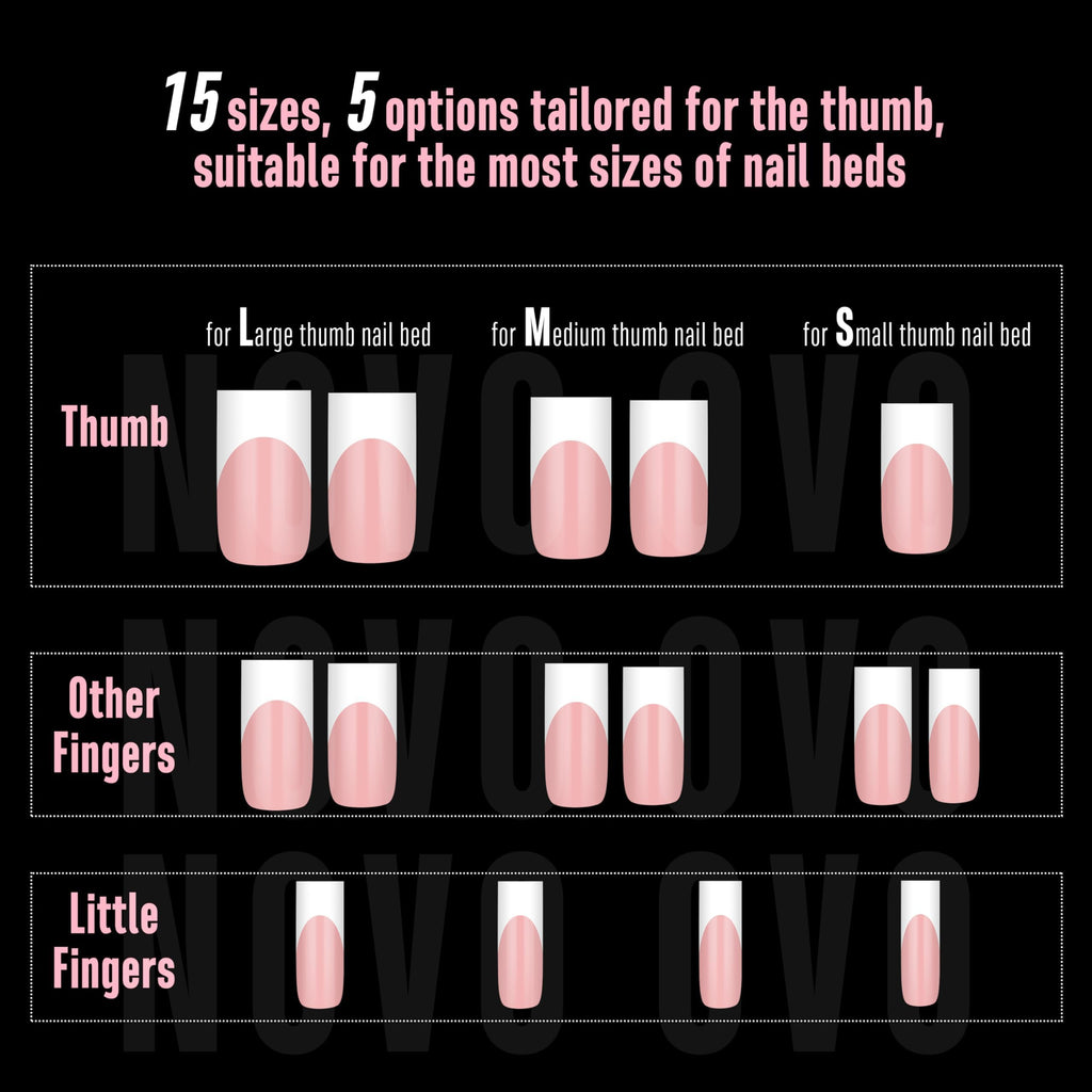 NOVO OVO Medium Sharp Square White French Tip Nail Tips – Baby Pink, Extra Thick Builder Gel & Top Coat, 180 pc